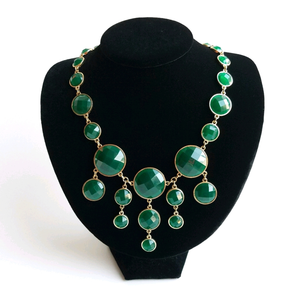 Lydell NYC Green Faceted Bead Goldtone Statement Necklace Bib